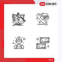 Pack of 4 creative Filledline Flat Colors of engineering carpenter workshop phone man Editable Vector Design Elements