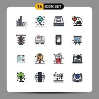 Flat Color Filled Line Pack of 16 Universal Symbols of traffic sign drawer light grown Editable Creative Vector Design Elements