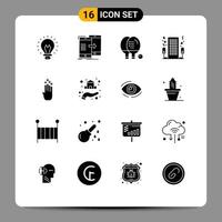 Group of 16 Solid Glyphs Signs and Symbols for romance hotel syncing heart game Editable Vector Design Elements