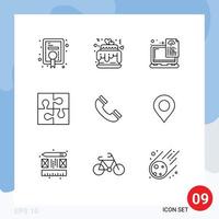 Pack of 9 Modern Outlines Signs and Symbols for Web Print Media such as teamwork puzzle device piece coding Editable Vector Design Elements