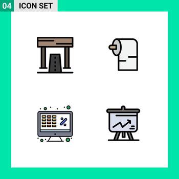 Pictogram Set of 4 Simple Filledline Flat Colors of activities excel game paper laptop Editable Vector Design Elements