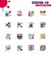 Covid19 Protection CoronaVirus Pendamic 16 Flat Color Filled Line icon set such as dropper medicines antivirus medical pills medicine viral coronavirus 2019nov disease Vector Design Elements