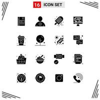 Universal Icon Symbols Group of 16 Modern Solid Glyphs of roller design new computer ice cream Editable Vector Design Elements