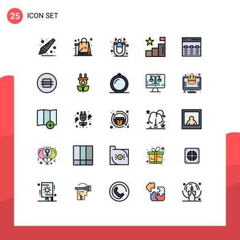 25 Thematic Vector Filled line Flat Colors and Editable Symbols of header positions acquisition graph analysis Editable Vector Design Elements