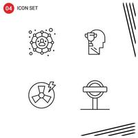Editable Vector Line Pack of 4 Simple Filledline Flat Colors of connections energy mind head road Editable Vector Design Elements