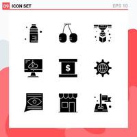 Solid Glyph Pack of 9 Universal Symbols of finance installation printer install download Editable Vector Design Elements