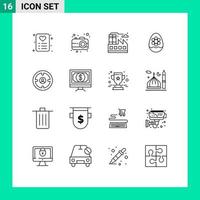 Group of 16 Outlines Signs and Symbols for head finance factory business flower Editable Vector Design Elements