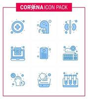 Covid19 icon set for infographic 9 Blue pack such as patient chart virus human report file viral coronavirus 2019nov disease Vector Design Elements