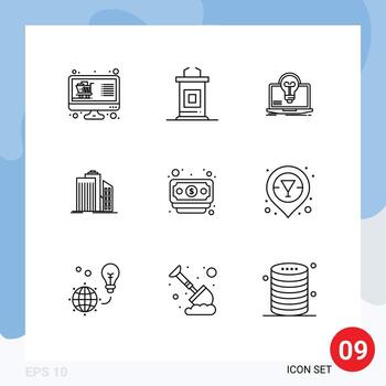 9 Outline concept for Websites Mobile and Apps business architecture professor skyscraper screen Editable Vector Design Elements