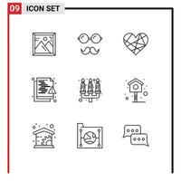 9 Universal Outlines Set for Web and Mobile Applications candle protection love network file Editable Vector Design Elements