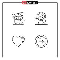 Group of 4 Filledline Flat Colors Signs and Symbols for city heart van media target like Editable Vector Design Elements