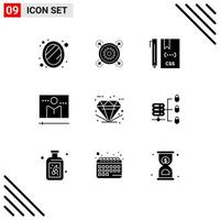Set of 9 Commercial Solid Glyphs pack for media player display gear broadcast develop Editable Vector Design Elements