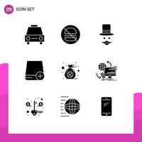 Group of 9 Modern Solid Glyphs Set for drive computers no add hat Editable Vector Design Elements