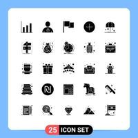 Set of 25 Vector Solid Glyphs on Grid for safety protection basic insurance circle Editable Vector Design Elements