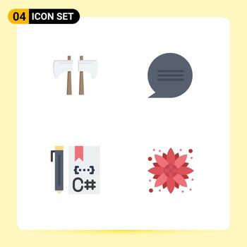 conjunto moderno de 4 iconos y símbolos planos, como el desarrollo de mensajes de herramientas de codificación de hacha, elementos de diseño de vectores editables