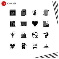 Pack of 16 Modern Solid Glyphs Signs and Symbols for Web Print Media such as saint mobile files cell phone wedding dress Editable Vector Design Elements
