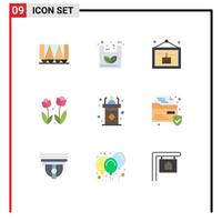 Universal Icon Symbols Group of 9 Modern Flat Colors of dais spring celebration rose flower Editable Vector Design Elements