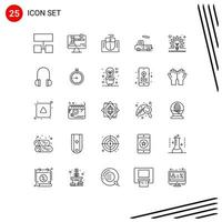 Stock Vector Icon Pack of 25 Line Signs and Symbols for idea concept computer bulb transport Editable Vector Design Elements