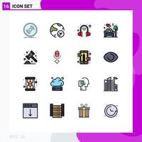 Modern Set of 16 Flat Color Filled Lines and symbols such as auction sofa internet lamp wireless headset Editable Creative Vector Design Elements