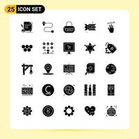 25 User Interface Solid Glyph Pack of modern Signs and Symbols of ancient left purse up hand Editable Vector Design Elements