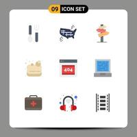 Pack of 9 Modern Flat Colors Signs and Symbols for Web Print Media such as error page lotus america sauna room Editable Vector Design Elements