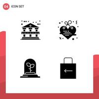 Pack of 4 Modern Solid Glyphs Signs and Symbols for Web Print Media such as architecture plant hanging love key Editable Vector Design Elements