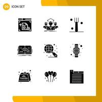 9 Universal Solid Glyphs Set for Web and Mobile Applications internet growth fork view book Editable Vector Design Elements