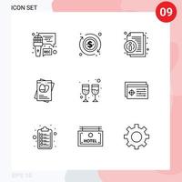 Editable Vector Line Pack of 9 Simple Outlines of wine drink info easter egg Editable Vector Design Elements