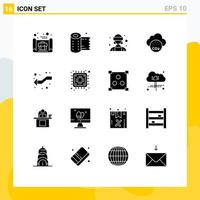 Pack of 16 creative Solid Glyphs of intersect pollution avatar co air Editable Vector Design Elements