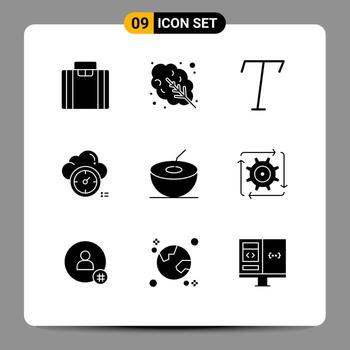 9 signos de glifos sólidos universales símbolos de flujo de trabajo de automatización de flujo de trabajo elementos de diseño vectorial editables de coco vector