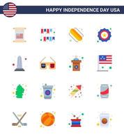 Big Pack of 16 USA Happy Independence Day USA Vector Flats and Editable Symbols of monument flag party badge american Editable USA Day Vector Design Elements