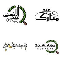 Set of 4 Vectors Eid Mubarak Happy Eid for You In Arabic Calligraphy Style Curly Script with Stars Lamp moon