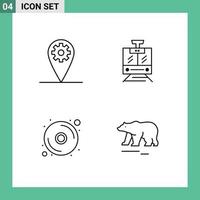 Modern Set of 4 Filledline Flat Colors and symbols such as gear dvd train vehicle bear Editable Vector Design Elements