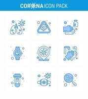 Coronavirus awareness icons 9 Blue icon Corona Virus Flu Related such as smart watch medical cleaning healthcare sanitizer viral coronavirus 2019nov disease Vector Design Elements