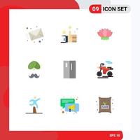 Editable Vector Line Pack of 9 Simple Flat Colors of appliances person china people indian Editable Vector Design Elements