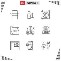 Group of 9 Modern Outlines Set for document banking person bank engine Editable Vector Design Elements