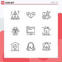 Set of 9 Commercial Outlines pack for database cancer day gear rostrum podium Editable Vector Design Elements