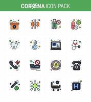 CORONAVIRUS 16 Flat Color Filled Line Icon set on the theme of Corona epidemic contains icons such as care pill cancel medical antivirus viral coronavirus 2019nov disease Vector Design Elements