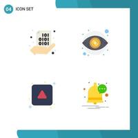 4 Thematic Vector Flat Icons and Editable Symbols of code align hand view direction Editable Vector Design Elements