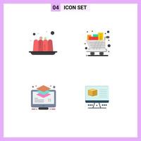 4 Flat Icon concept for Websites Mobile and Apps cake layer cart shopping buffer Editable Vector Design Elements