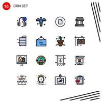 Flat Color Filled Line Pack of 16 Universal Symbols of electronics copier document tower landmark Editable Creative Vector Design Elements