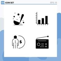 Group of 4 Modern Solid Glyphs Set for cooking finance ladle chart management Editable Vector Design Elements