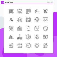 Group of 25 Lines Signs and Symbols for person finance flag employee user Editable Vector Design Elements