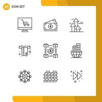 9 Universal Outline Signs Symbols of blockchain money arrows card limits Editable Vector Design Elements