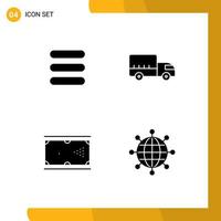 User Interface Pack of 4 Basic Solid Glyphs of list game delivery truck pool Editable Vector Design Elements
