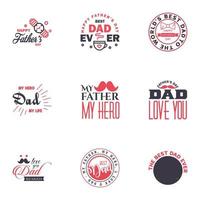 feliz día del padre saludo mano letras insignias 9 negro y rosa error tipográfico aislado en blanco plantilla de diseño de tipografía para cartel banner tarjeta de regalo camiseta impresión etiqueta pegatina estilo retro vintage vector