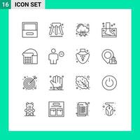 Universal Icon Symbols Group of 16 Modern Outlines of loaf bread server wellness spa Editable Vector Design Elements