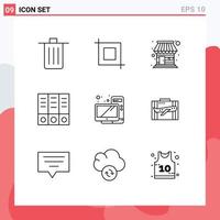 Stock Vector Icon Pack of 9 Line Signs and Symbols for hardware computer building documents archive Editable Vector Design Elements