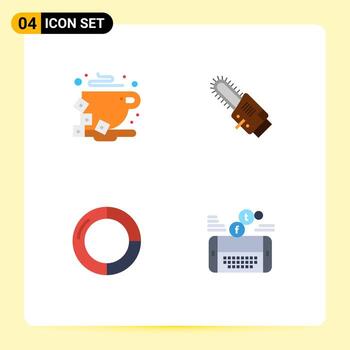 Group of 4 Flat Icons Signs and Symbols for break chart bean blade pie Editable Vector Design Elements