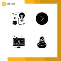 Mobile Interface Solid Glyph Set of 4 Pictograms of brain online experiment bulb circle sample tube Editable Vector Design Elements